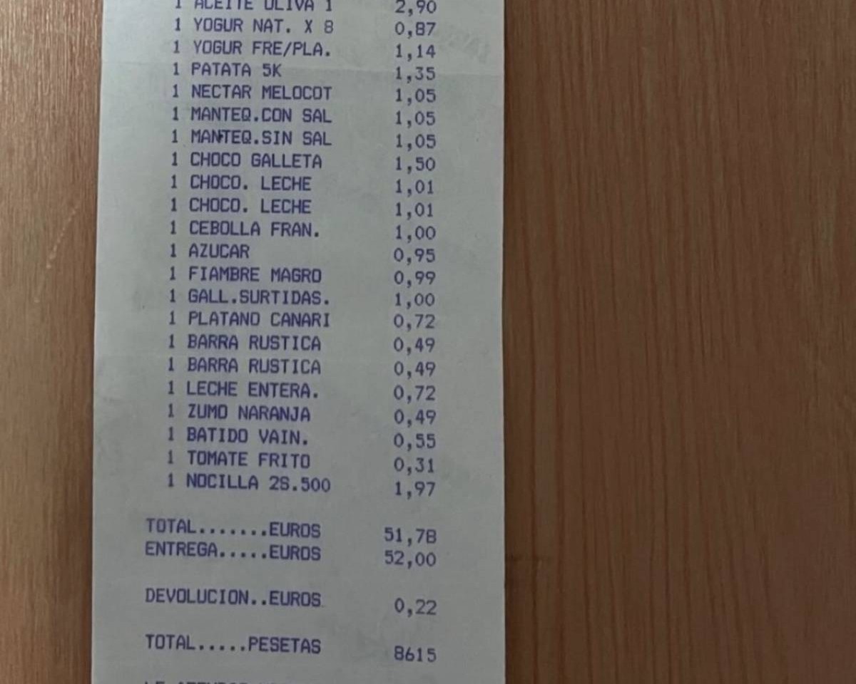 Ticket de compra de Mercadona del año 2004